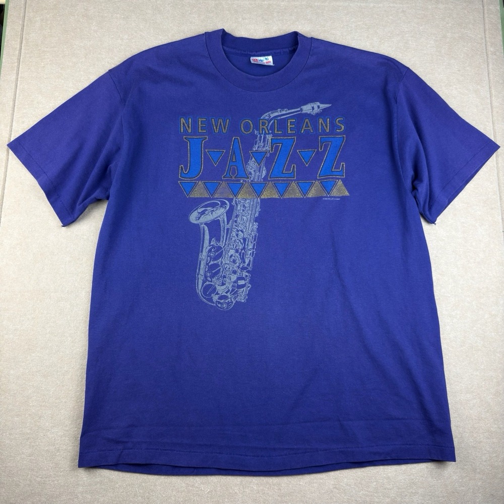 Vintage Hanes 1993 New Orleans Jazz‎ T-Shirt XL Purple Saxophone Music Tee USA